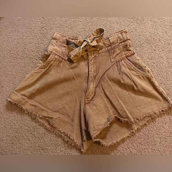 Free People FP One Size 0 Mid Rise pale rusty color has pockets and belt - Picture 1 of 3